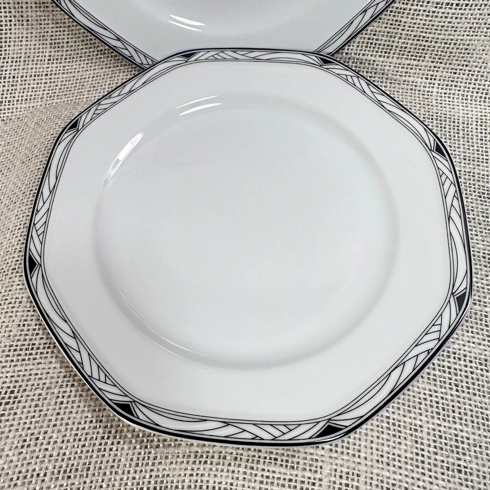 Studio Nova Synthesis Y0031 Octagon Salad Plates Black White Art Deco Set of 2